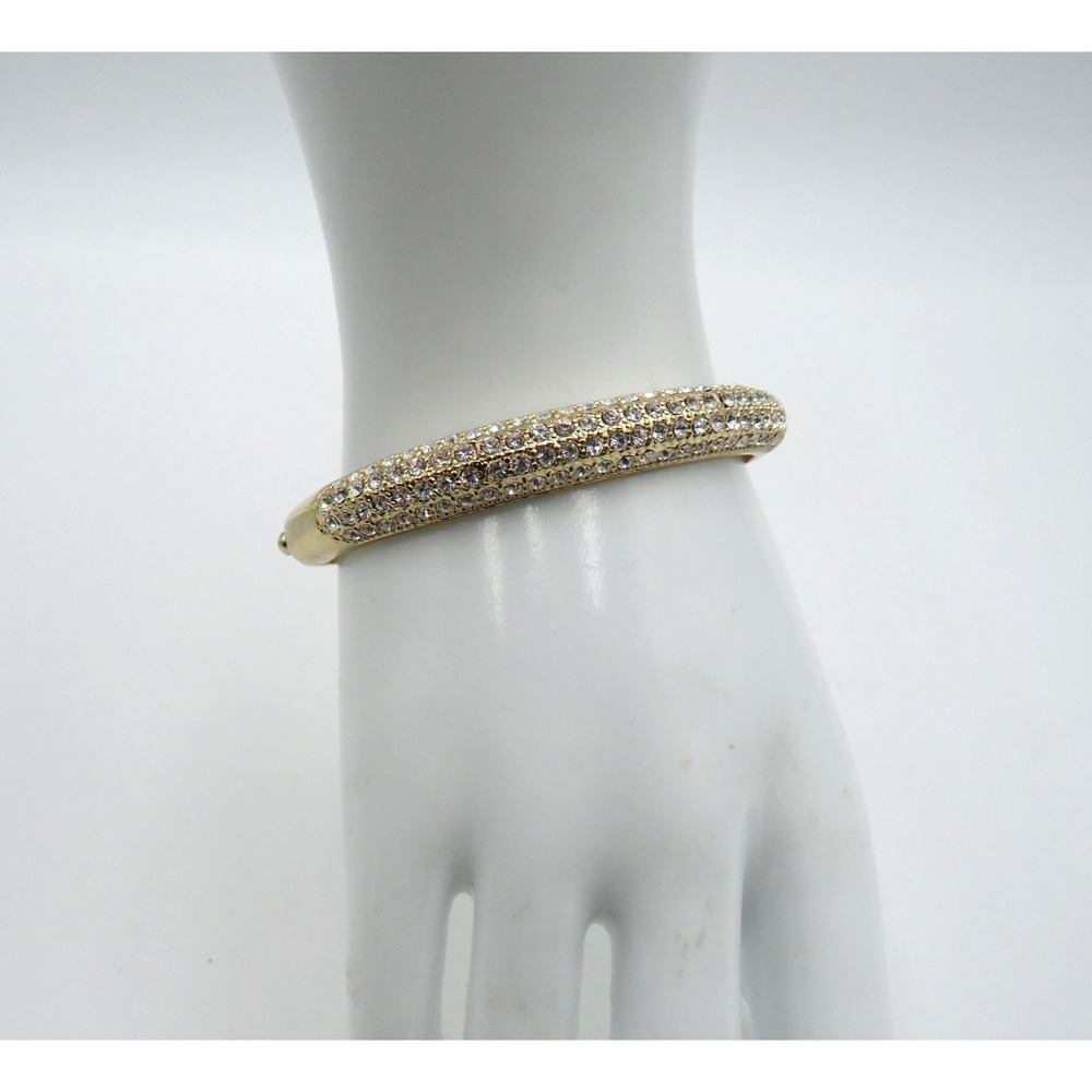 Gold Tone‎ Rhinestone Pave Hinged Bangle Bracelet Womens Sparkly Costume Jewelry